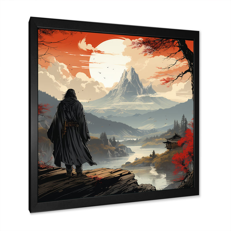 Art japonais, Japon, H 36 po x l 36 po x P 1,5 po, Cadre simple noir