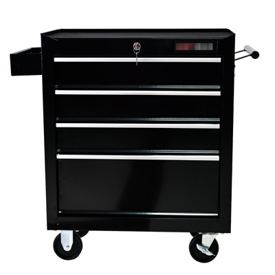 Heavy Duty 4 Rolling Storage Cart With Lock - Garage Organization Solution For Tools 4 Drawer Tool Locking System Workshop Organizer In Black