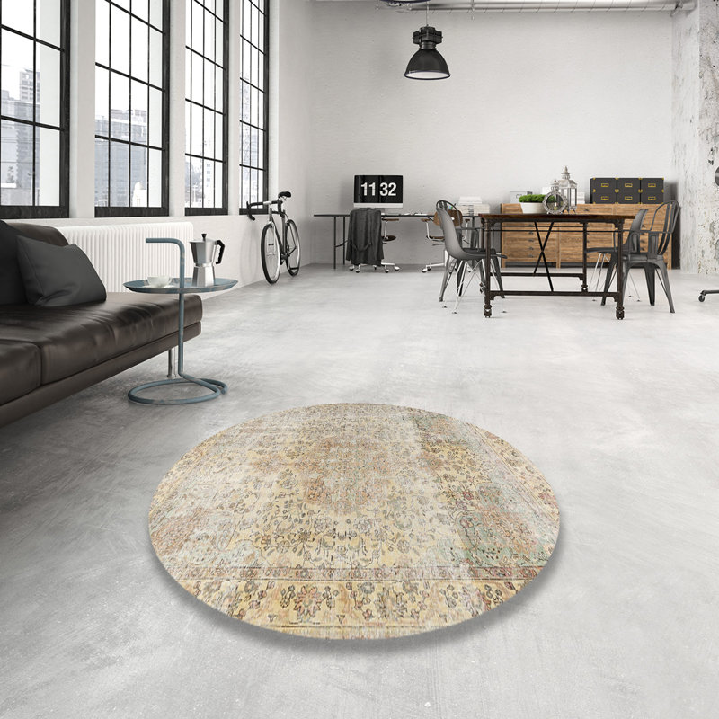 Tapis traditionnel gris / beige / vert Bargale, Rond 3 pi