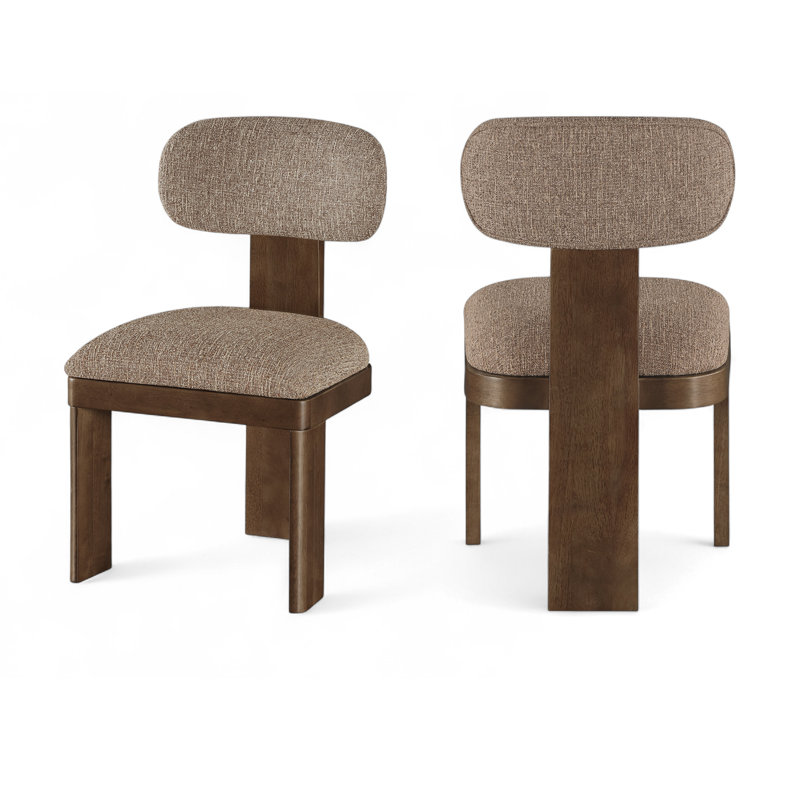 Chaise rembourrée en tissu texturé Lorello, Brun, Noyer
