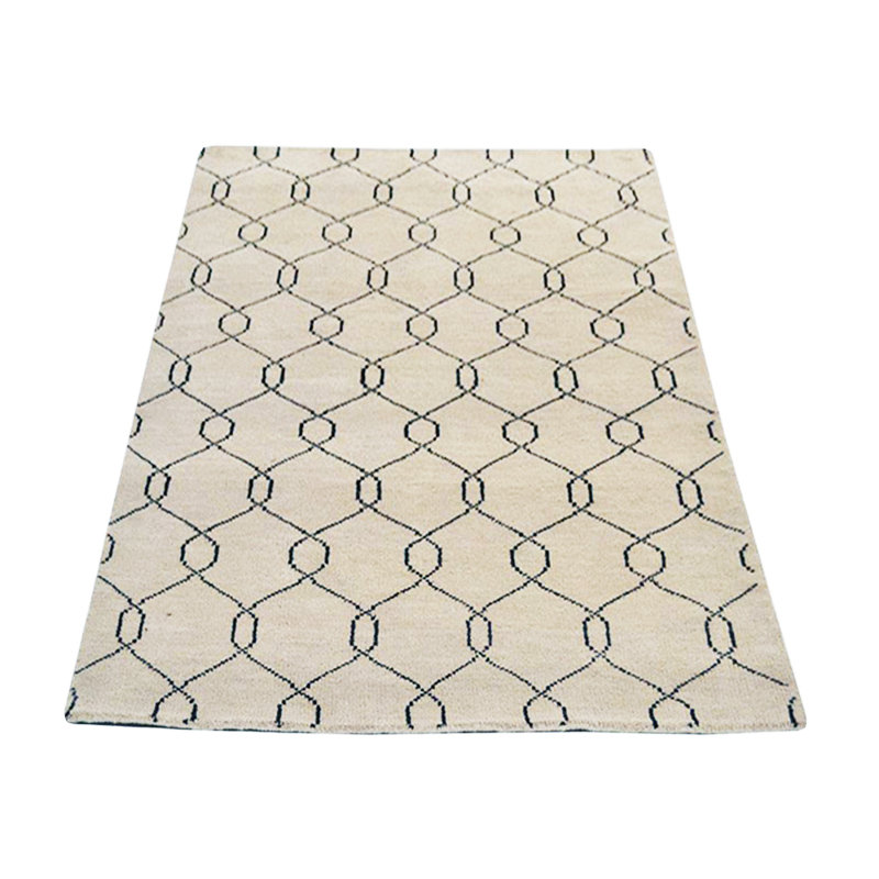 Beige | Tapis d'intérieur rectangulaire noir noué à la main 100% laine noir, Rectangle de 5 pi x 8 pi
