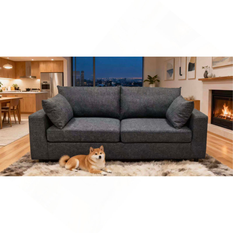 Canapé moderne rembourré de 78 po avec coussins profonds et coussins amovibles, Gris foncé