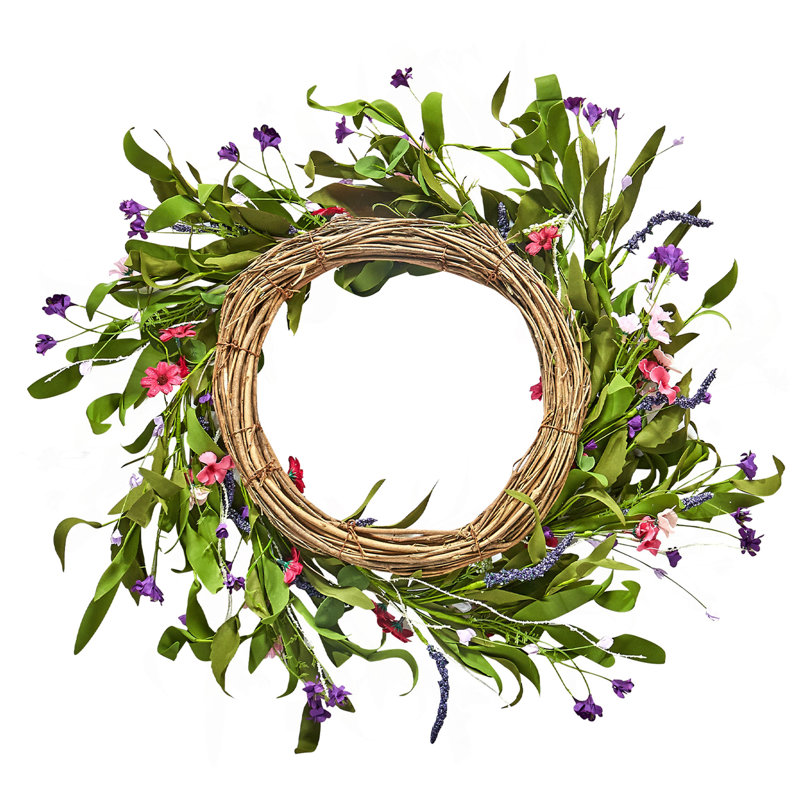 Artificial Decorative Wreath 22 In Pink Green With Daisies Year Round Wreath