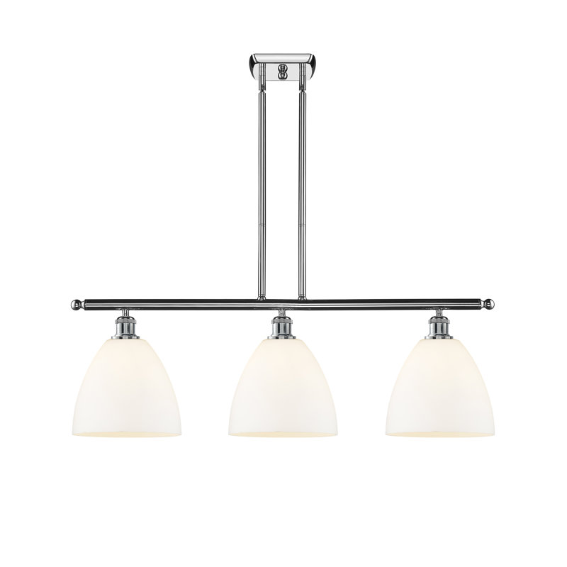 Luminaire suspendu linéaire à 3 lumières pour îlot de cuisine Amnah, Blanc mat, H 45,75 po x l 36 po x P 9 po, Chrome poli