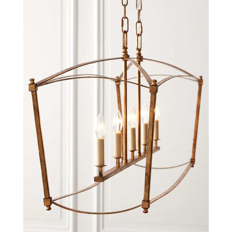 Luminaire suspendu linéaire 5 lumières Olive, Or antique