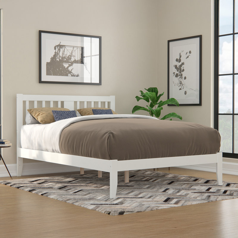 Lit plateforme en bois massif Zosia, Blanc, Simple très long
