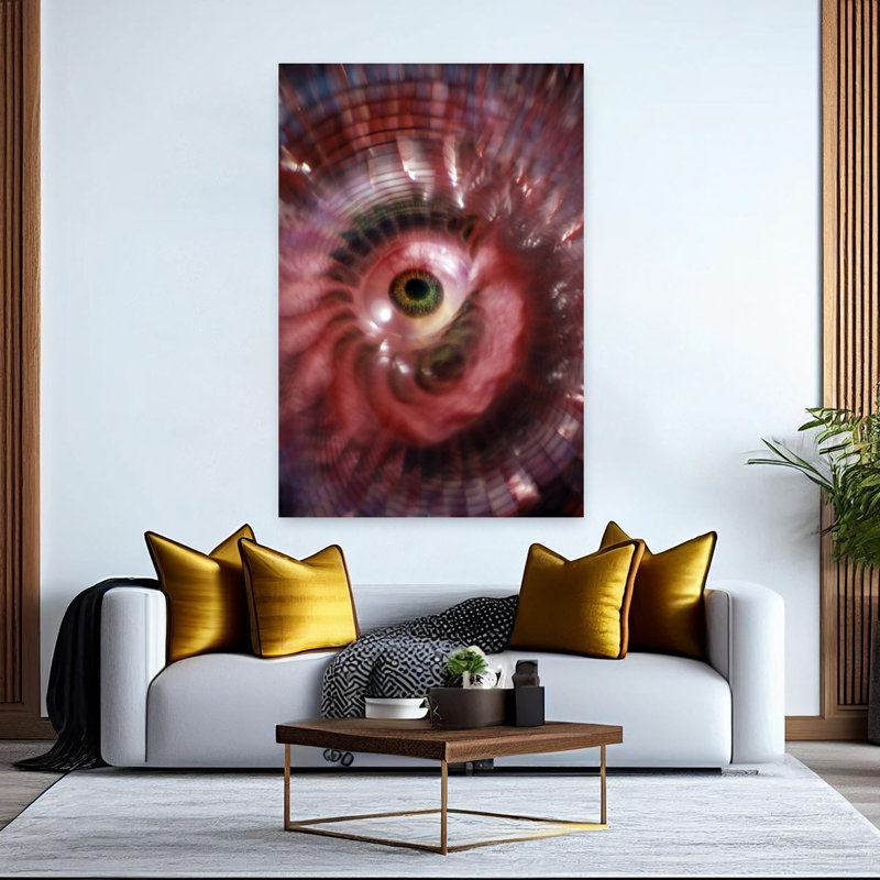 Green Eyeball Red Whirl Psychedelic Graphic Abstract Classic Retro Wall Art, H 60 po x l 40 po