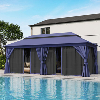 Abri de jardin en métal robuste à double toit et filet 10 pi x 20 pi PawsomePad