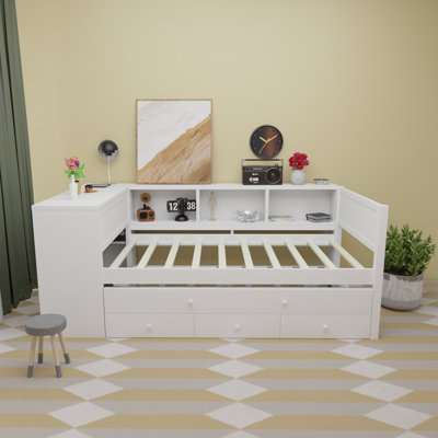 White Twin Wooden Daybed With Trundle And Drawers