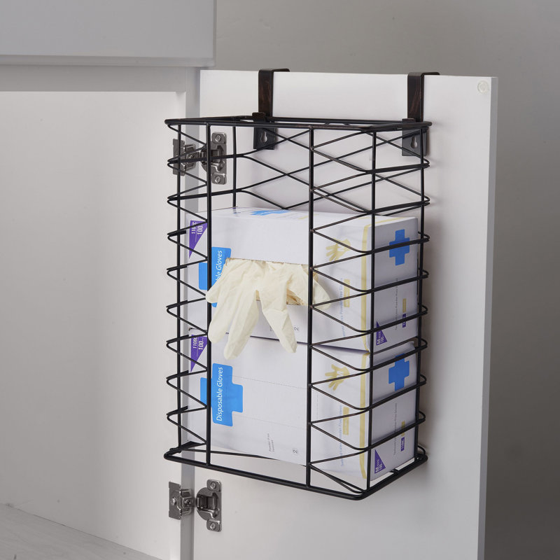 Black Iron Wall-Mounted Garbage Bag Holder with Removable Hooks