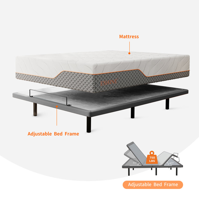 Lit réglable avec matelas hybride de 12 po, massage, télécommande sans fil, contrôle des applications, gravité zéro, éclairage sous le lit, ports USB et de type C des deux côtés