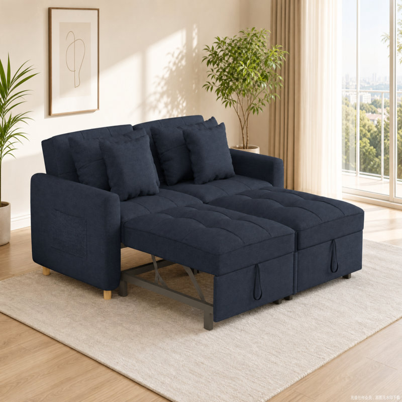 2 Seater Linen Sofa Bed, Navy