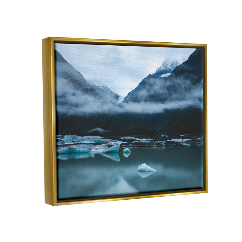 Foggy Icebergs Landscape Photography Gold Framed Canvas Print, 21 x 17