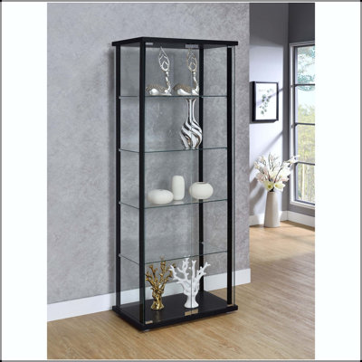 Vitrine noire à 4 tablettes avec portes en verre transparent et quincaillerie chromée