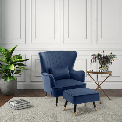 77Cm Wide Plush Velvet Modern Wingback Chair and Ottoman