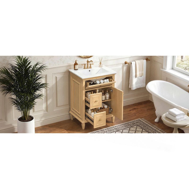 Freestanding Standard Single Vanity Bathroom Vanity With Ceramic Top
