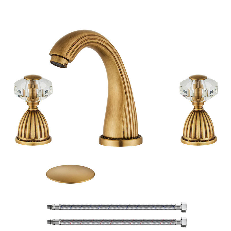2-handle Bathroom Faucet with Drain Assembly, Gold