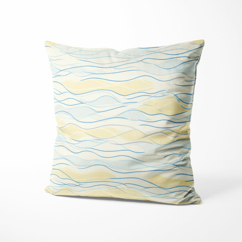 Coussin décoratif abstrait - Vague côtière de plage avec coussin imprimé jaune et bleu, H 16 po x l 16 po