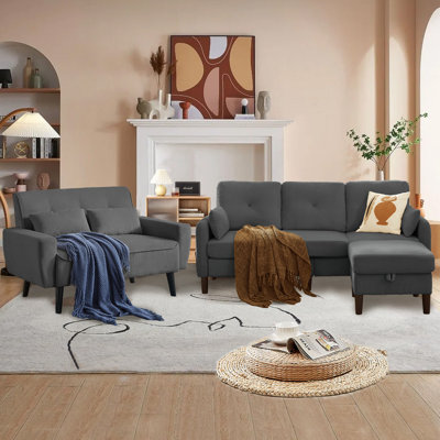 3-Piece Living Room Sectional Sofa Set with Loveseat and Ottoman