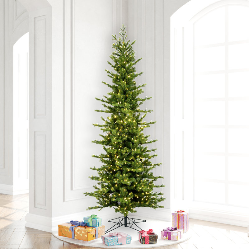 Vickerman 10' x 49" Moutauk Pine Pencil Artificial Pre-Lit Christmas Tree with 1450 LED Color Changing 3mm Low Voltage 6 Function Wide Angle Coaxial Lights