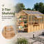Serre de luxe en bois de cèdre avec pergola - maison de jardin extérieure de 15,8 pi avec panneaux en polycarbonate, ventilation automatique et postes de travail intégrés
