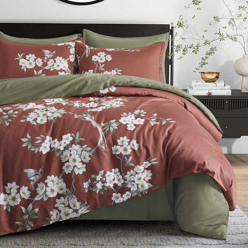Housse de couette en satin de coton de qualité égyptienne Paradise Garden, Housse de couette très grand + 2 taies décorativ