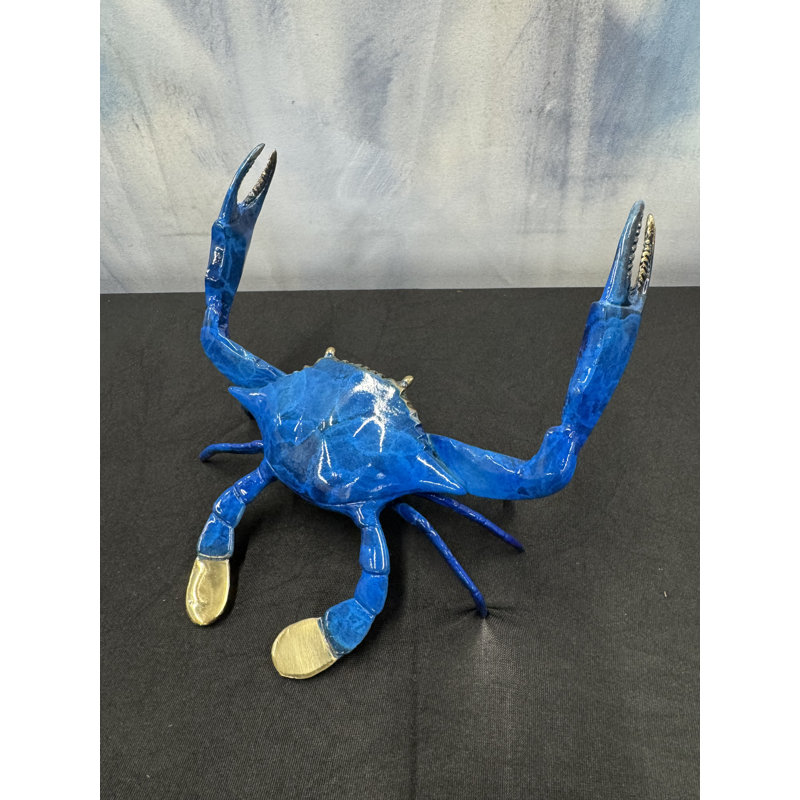 Sculptures & Beyond Blue Crab Cast Bronze Sculpture – Lost-Wax Bronze with Hand-Applied Sapphire Blue Patina – Coastal & Nautical Decorative Art for Home, Office & Yacht Décor – Sapphire Sentinel – 7"H