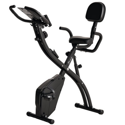 Vélo d'exercice pliant Soozier, vélo d'exercice couché 3-en-1, vélo d'entraînement vertical avec capteur de pouls, bandes de résistance pour les bras, siège réglable, résistance magnétique à 8 niveaux, noir