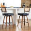 Ensemble de 2 tabourets de bar pivotants à hauteur de comptoir, tabourets de bar modernes de style Mid-Century avec dossier en rotin, tabourets de cuisine en bois massif de 27 pouces de hauteur d'assise, tabourets de bar en similicuir beige-1363287976-1363837252