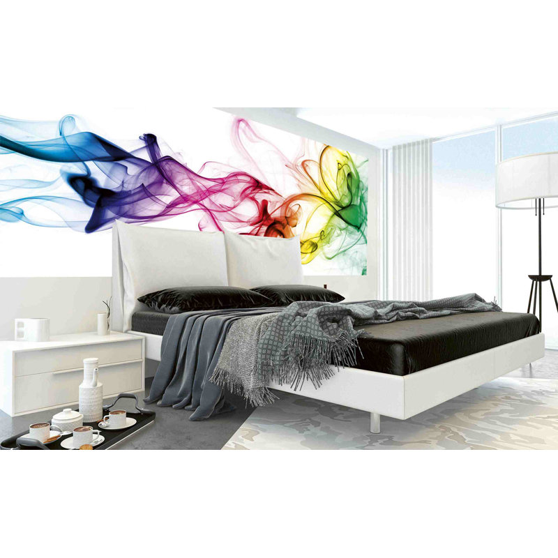 Warm Smoke Abstract Wall Mural with Rainbow-Tinted Inks