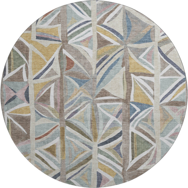 Premium Machine Washable Mayfield AMF2253 Geometric Rug, Taupe, 8' Round