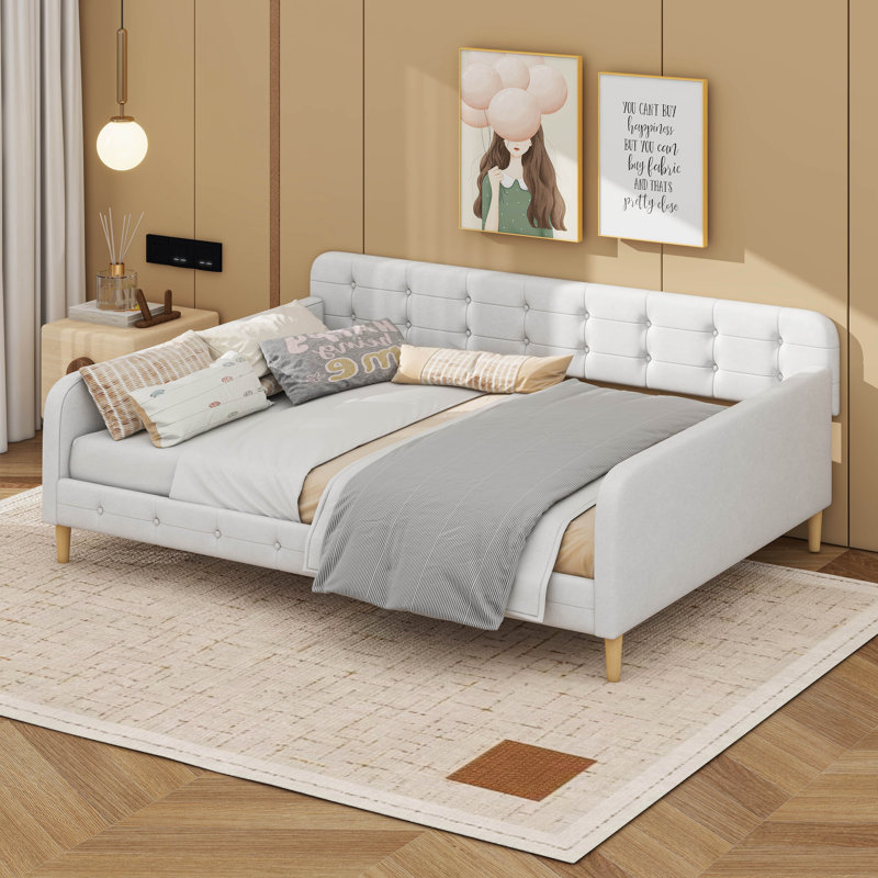 Grand lit de jour rembourré avec 4 pieds de soutien, Beige