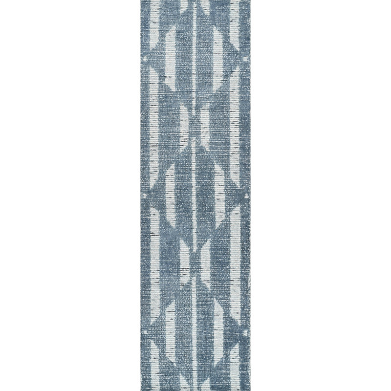 Hazen Hand Tufted Wool Geometric Area Rug in Blue, Runner 2'3" x 8'