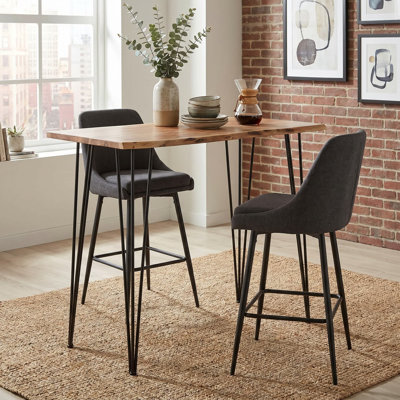 Modern Brown 42" Compact Live-Edge Acacia Wood Bar Table with Metal Base