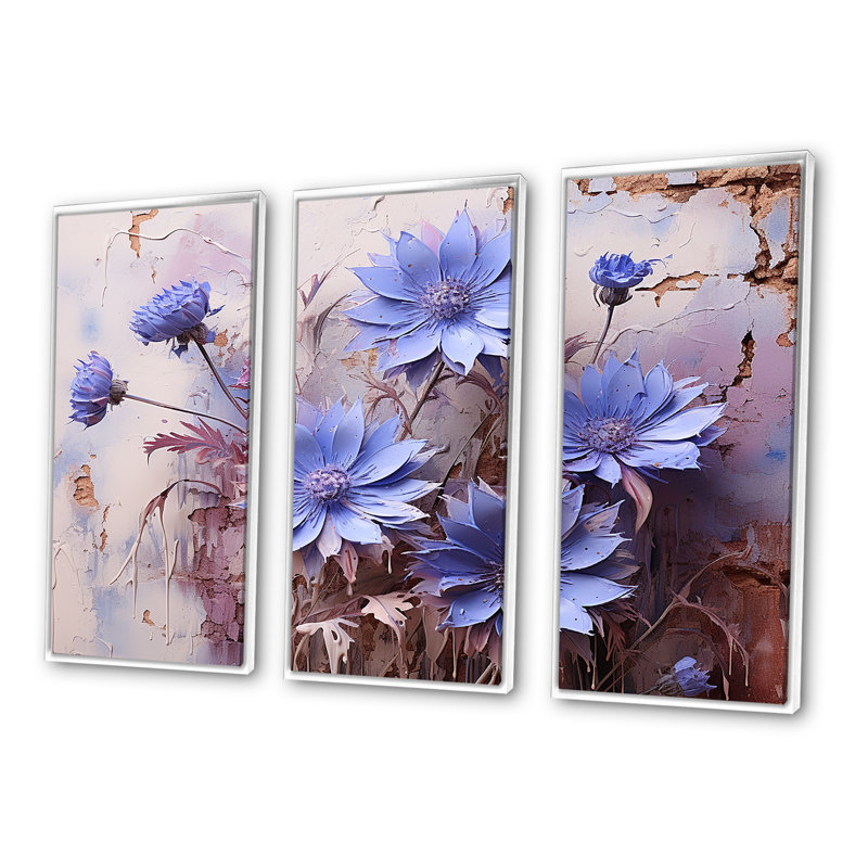 «Mauve cornflowers», ensemble d'art sur toile, H 28 po x l 36 po x P 1 po, Cadre flottant blanc