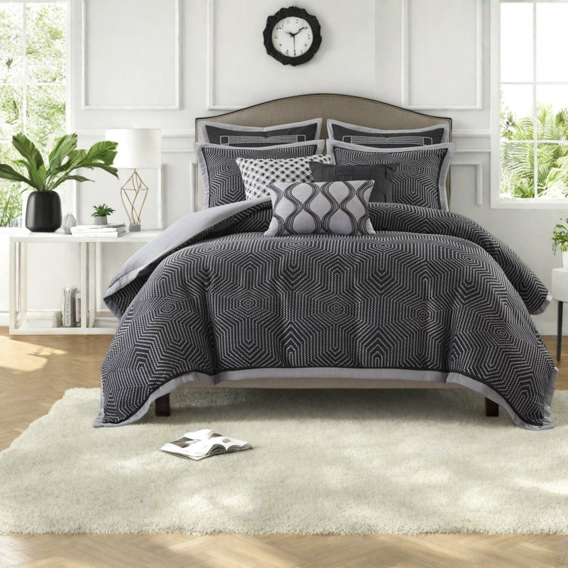 Premium 8 Piece Bedding Sets, Polyester Jacquard Modern Queen Home