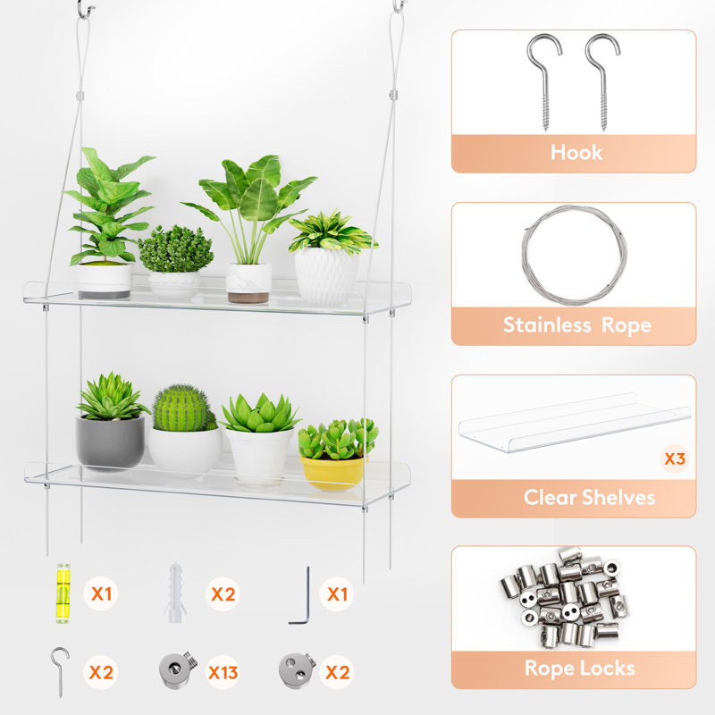 Étagère de fenêtre à 3 niveaux à 3 niveaux, tablette flottante réglable en acrylique, rallonge de rebord de fenêtre pour plantes grasses d'intérieur, micro-verts, pots à graines, pots à plantes
