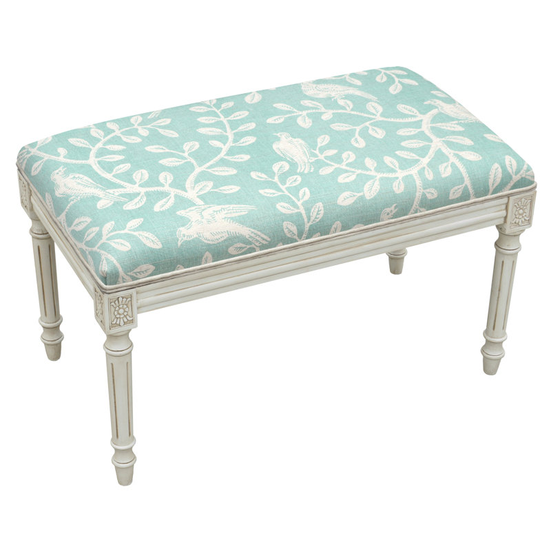 Linen Blend Upholstered Bench, Aqua