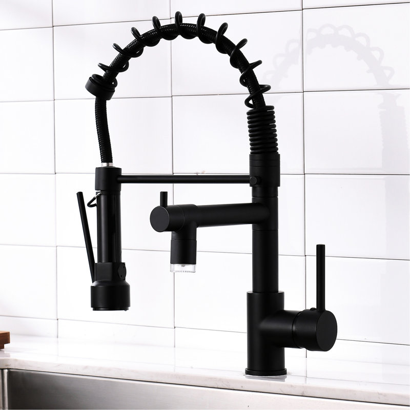 Contemporary Led Kitchen Sink Faucet - Pull Down , Black, Single Handle, Easy Maintenance With Pull-Down Spray Lever, Materials