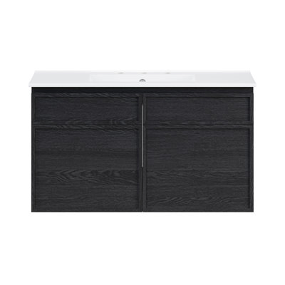 St. Tropez 36" Wall-Mounted Bathroom Vanity In Black Oak With 3-Hole Widespread Sink Top