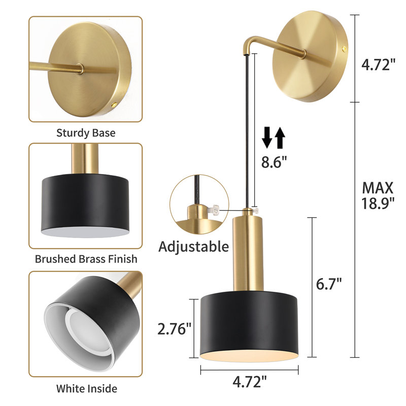 Modern Wall Sconce With Rechargeable Led Bulbs Vanity Lighting (Set of 2), Black