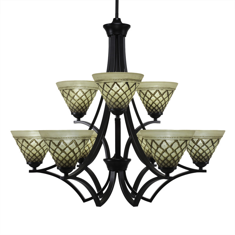 Lustre 9 lumières Zilo avec verre givré 7 po Zilo, Noir mat