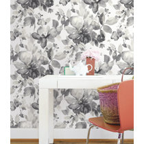 Walls Republic Tropical Floral Branches Wallpaper Charcoal Paper Strippable Roll (Covers 57 Sq. ft.), Grey