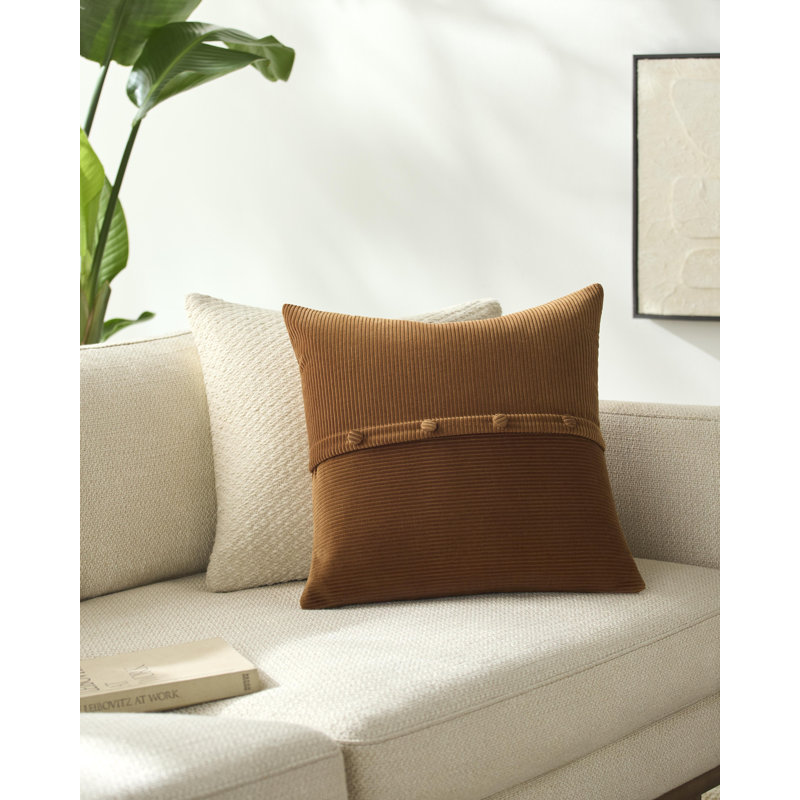Corduroy Quarters  Accent Pillow Cover, Pillow Cover Only - No Insert, Brown, Square 22"