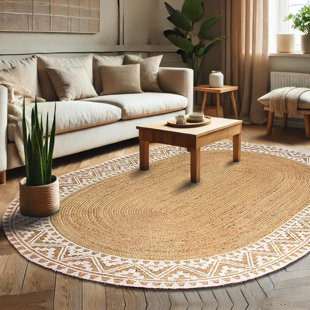 Natural Hand Braided Jute Oval Area Rug with Backing