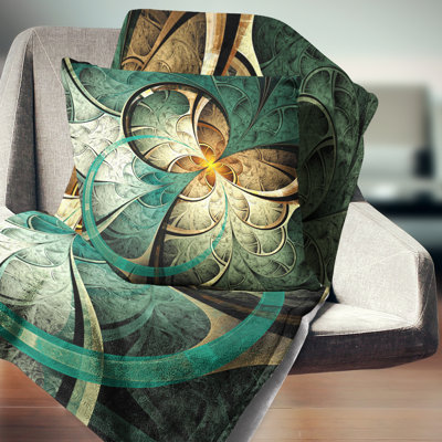 Fleur fractale jaune foncé vert - coussin imprimé abstrait