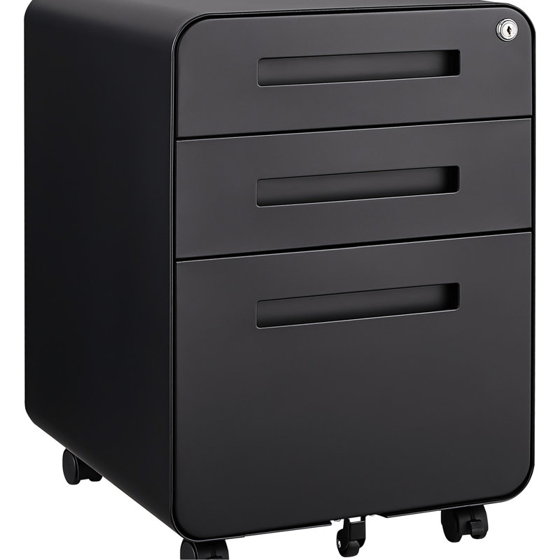Classeur 3 tiroirs à usage de bureau avec armoire mobile en acier massif, tiroirs, rangement sous le bureau, verrouillé, noir