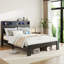 Base de lit pour grand lit: bruit, tête de lit avec rangement pour câbles, 2 sommiers sans sommier et lattes de bois pour la chambre à coucher: tête de lit à DEL, charge, design rétro, noir foncé facile à assembler-1261006006