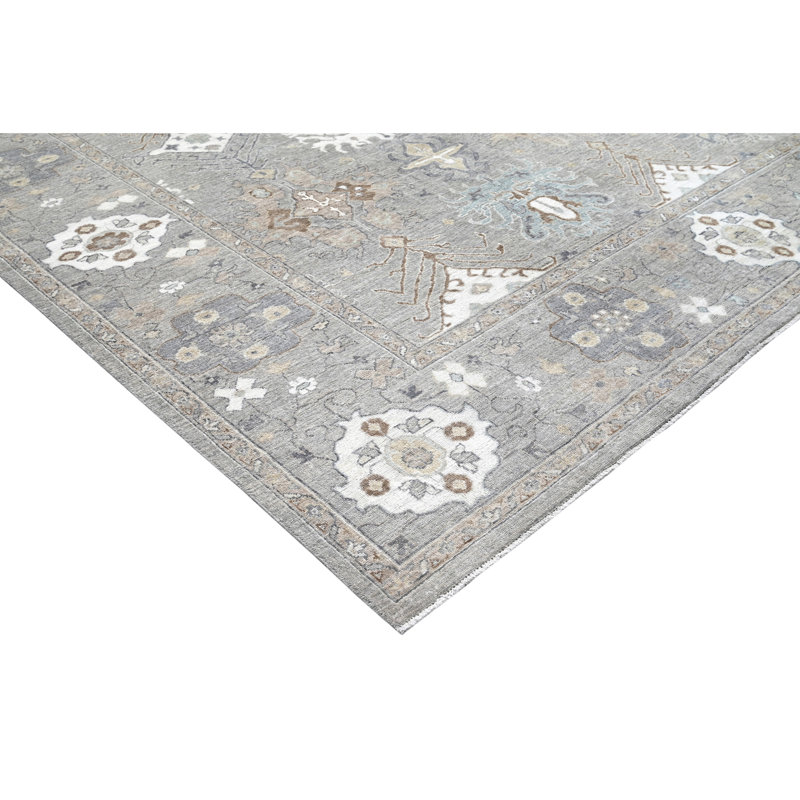 Hand Knotted Wool Area Rug in Silver