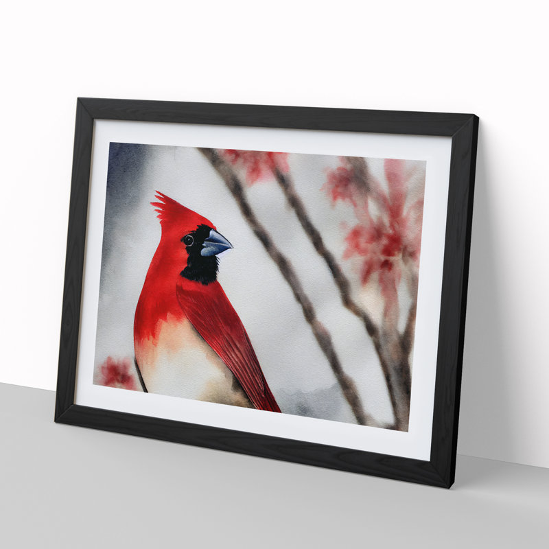 Watercolour Cardinal Bird Vol.3 - Single Picture Frame Painting, 34cm H x 46cm W x 2cm D, Black Framed